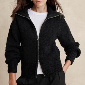 NWT!!! Banana Republic RT$170 Black Austral Boucle Wool Bomber Sweater Jacket XS